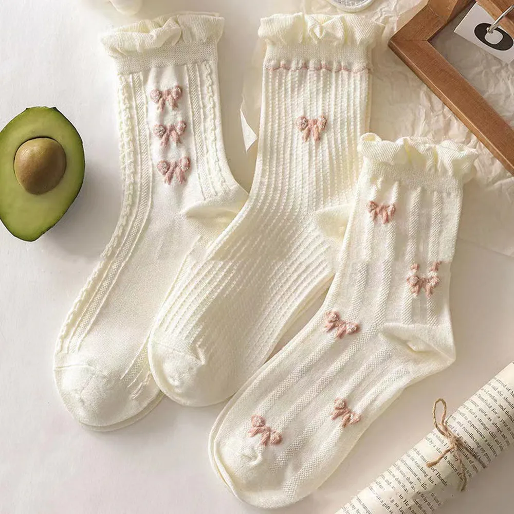 9Pcs White lace socks children's medium tube socks spring and summer thin ins Korean version breathable cute girl JK stockings