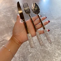 luxury western tableware household christmas design gold kitchen spoon fork knife complete couverts de table home kitchenware