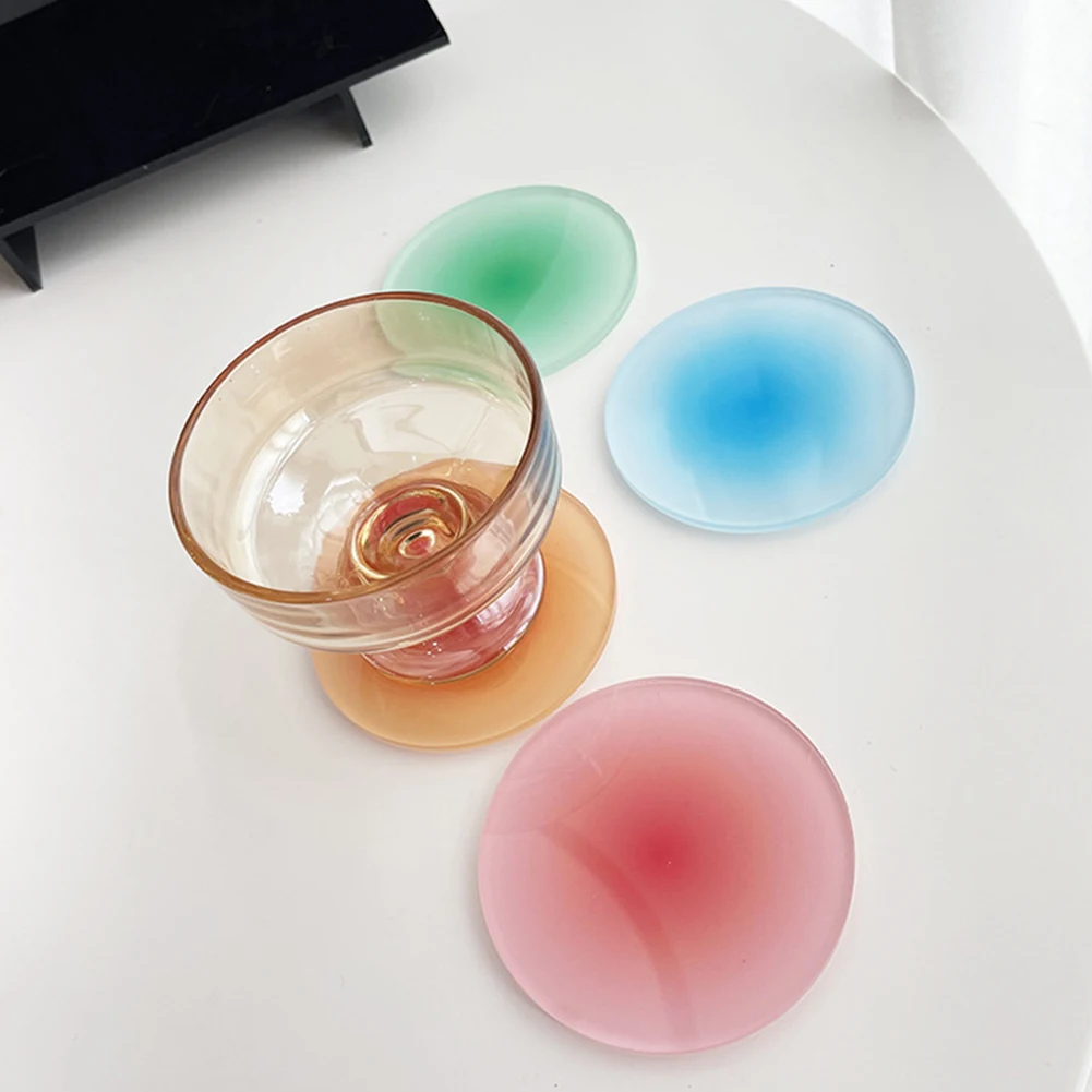 

Gradient Acrylic Coasters INS Anti-slip Round Cup Pad Dining Table Placemat Cafe Desktop Decor Ornaments Kitchen Bowl Mats