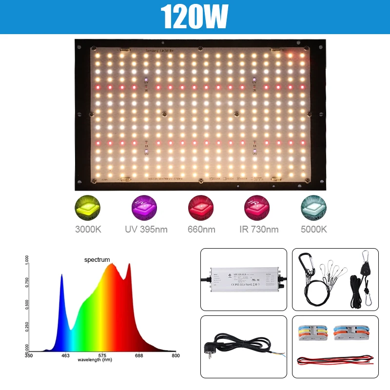 

full spectrum 120W led grow lamp kit Samsung QB288 board lm281b+ 3000K 5000K/3500K deep red 660nm UV IR LED Chips