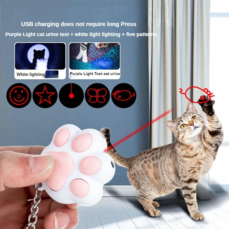 

6 in 1 USB Pet LED 1 mw Laser Cat Laser Transform pattern Rechargeable Toy Interactive Bright Animation Pointer Light Pen Toys