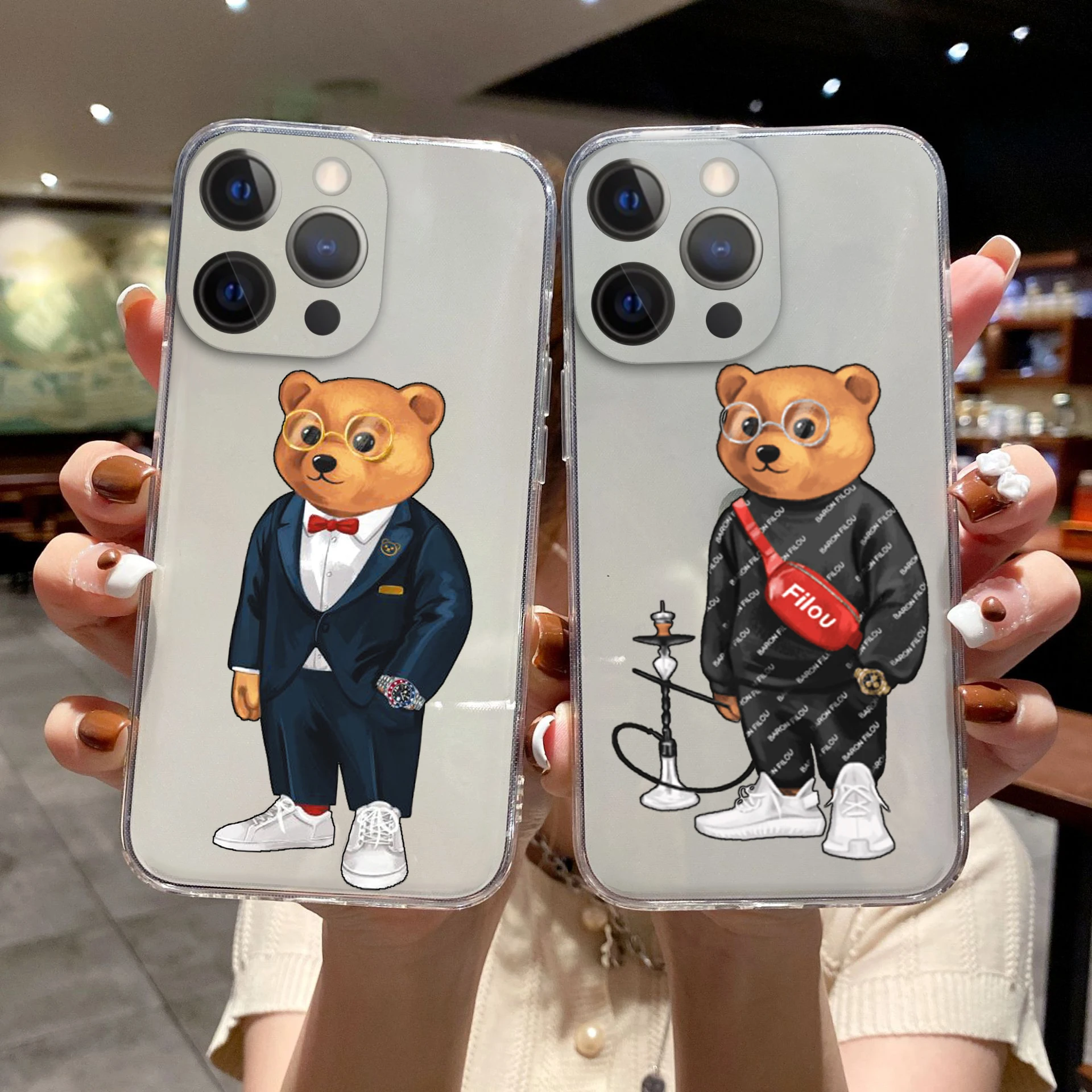 

Cute Bear Fashion Brand Protective Phone Cover For iPhone 11 12 13 14 Pro Max X XR XS Max 7 8 14 Plus Clear Soft Silicone Case