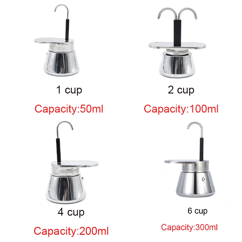 

50ml/100ml/300ml Moka Pot 304 Stainless Steel Italian Coffee Maker Espresso Mini Hand Pour Coffee Appliances Kitchen Tools