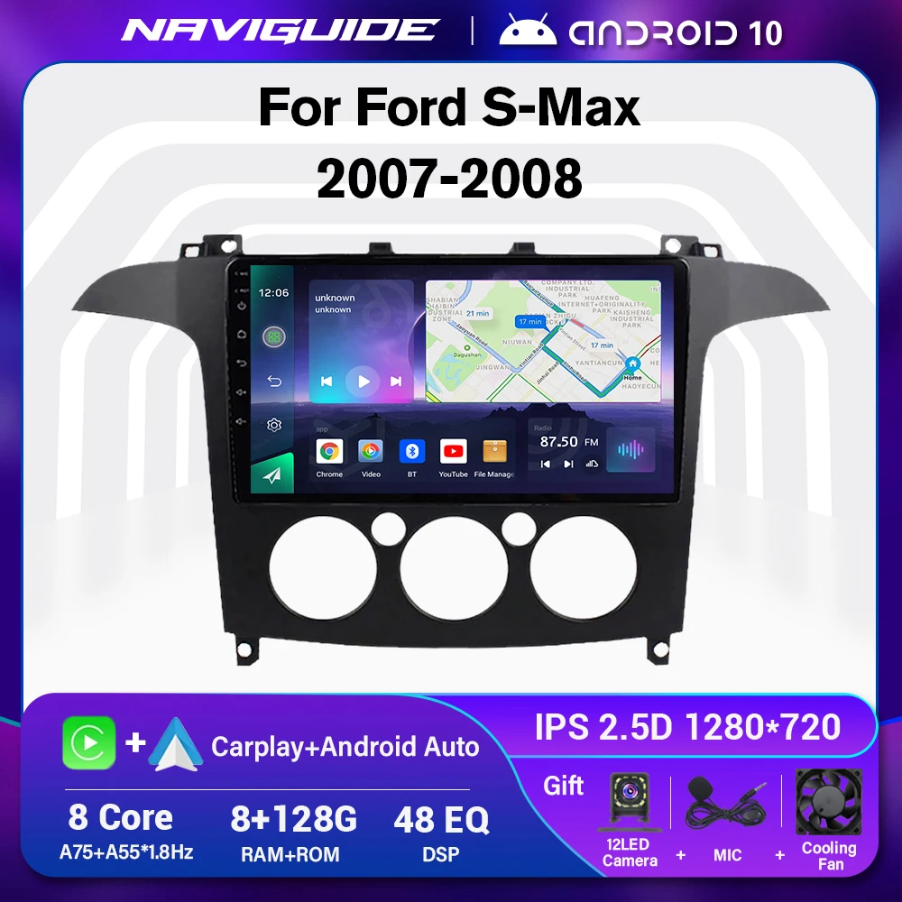 Автомобильный радиоприемник IDE 2DIN для Ford S-MAX 2007-2008 MT на Android 10 GPS-навигация DSP