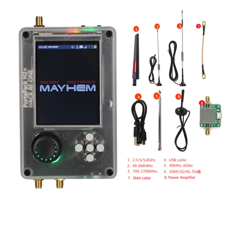 Собранный HackRF Portapack H2 Mayhem прошивка + HackRF One 6 ГГц SDR + 0.5ppm TXCO + аккумулятор + чехол Собранный HackRF Portapack H2 Mayhem прошивка + HackRF One 6 ГГц SDR + 0.5ppm TXCO + аккумулятор + чехол