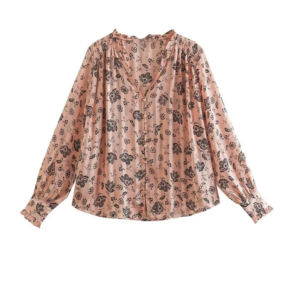 

Женская рубашка с цветочным принтом, с длинным рукавом