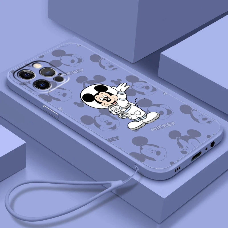 

Phone Case For Apple iPhone 14 13 12 Mini 11 XS Pro Max X XR SE 2020 Plus Cover Mickey Astronaut Donald Duck Liquid Rope Funda