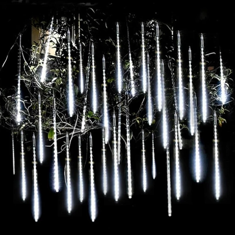 Christmas Festoon Lights Meteor Shower LED Fairy Garland Light String 30cm 50cm 8 Tube Waterproof Garden Holiday Decoration.