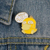 funny what the duck enamel pin kawaii animal lapel pins cartoon yellow ducks brooch video games fans collect badge unique gift