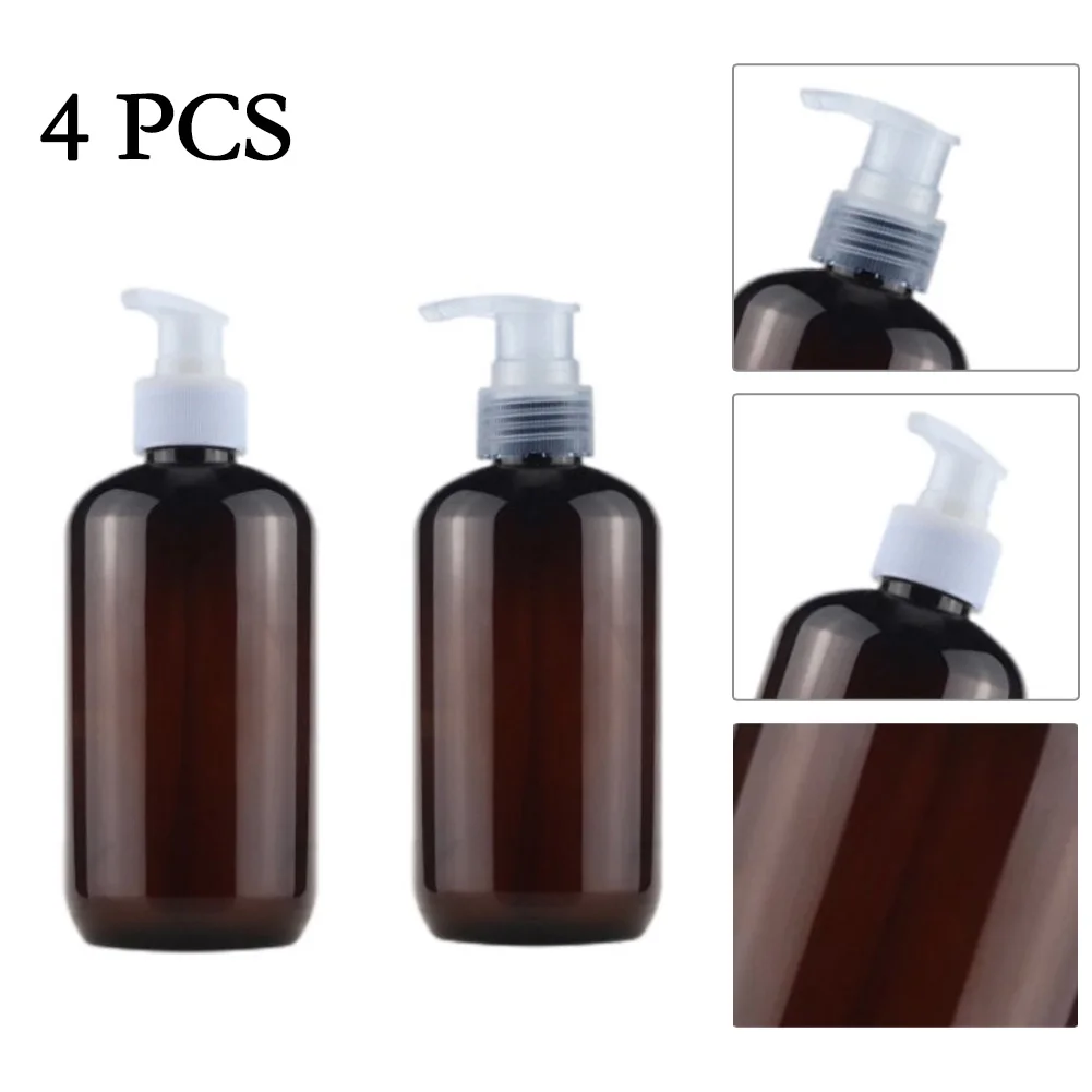 

4PCS 250ml Empty Brown Pump Bottles PET Bottle Refillable Black Lotion Pump Soap Dispenser For Liquid Shampoo Hand Creams