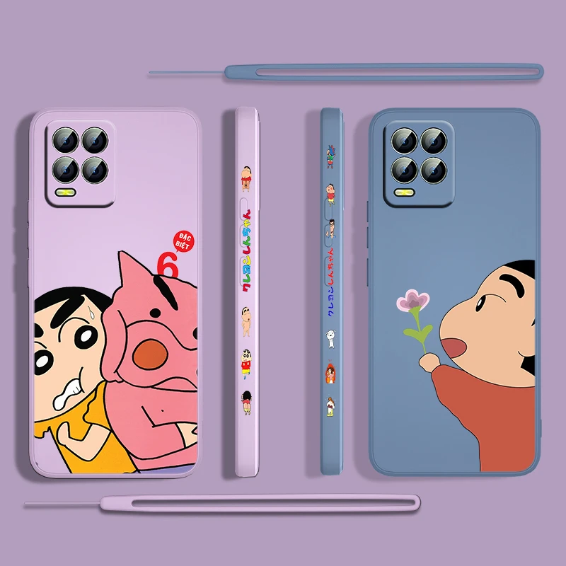 

Cartoon Crayon Shin Chan For OPPO Realme 50i 50A 9i 8 6 Pro Find X3 Lite GT Master A9 2020 Liquid Left Rope Phone Case Cover