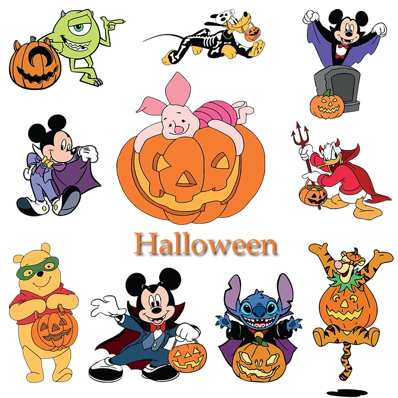 

Disney Roles Hallooween Heat Transfer Stickers Patches for Clothing T-Shirt Iron On Patches for Clothes for Boy Girl Accessories