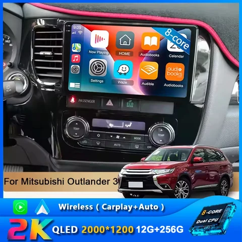 Беспроводное авторадио CarPlay Android 15 для Mitsubishi Outlander 3 GF0W GG0W 2012-2018 4G Автомобильный мультимедийный GPS 2din