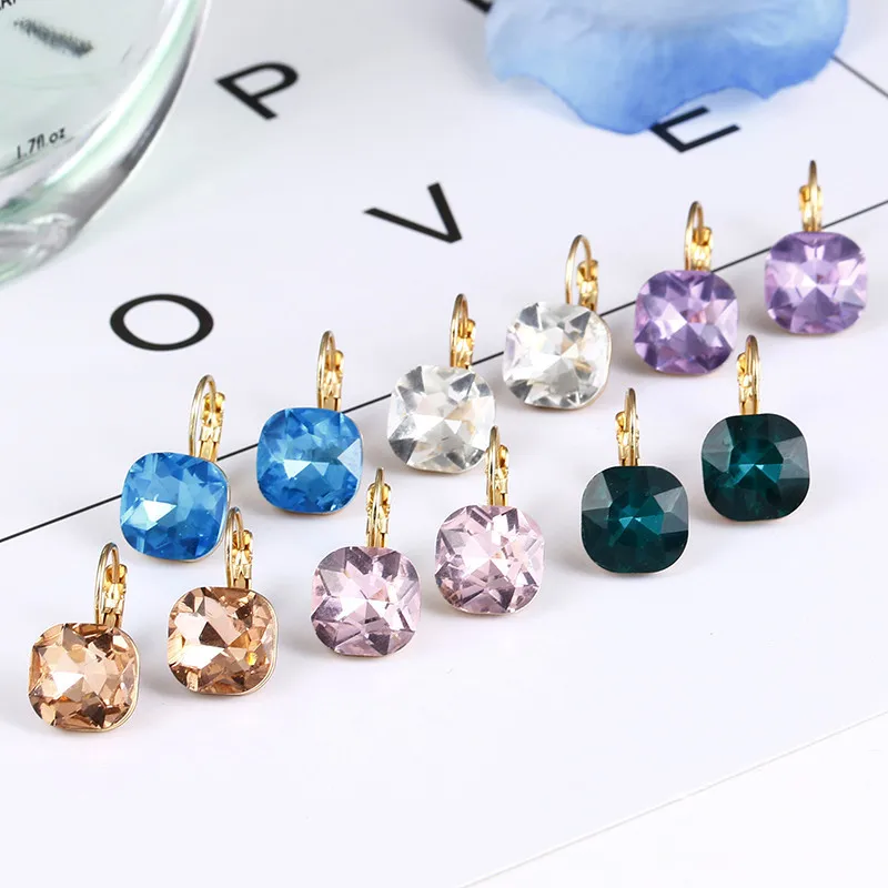 

Luxurious Retro Square Natural Zircon Dangle Earrings Gold Color Amethyst Hoop Earring Engagement Wedding Anniversary Jewelry