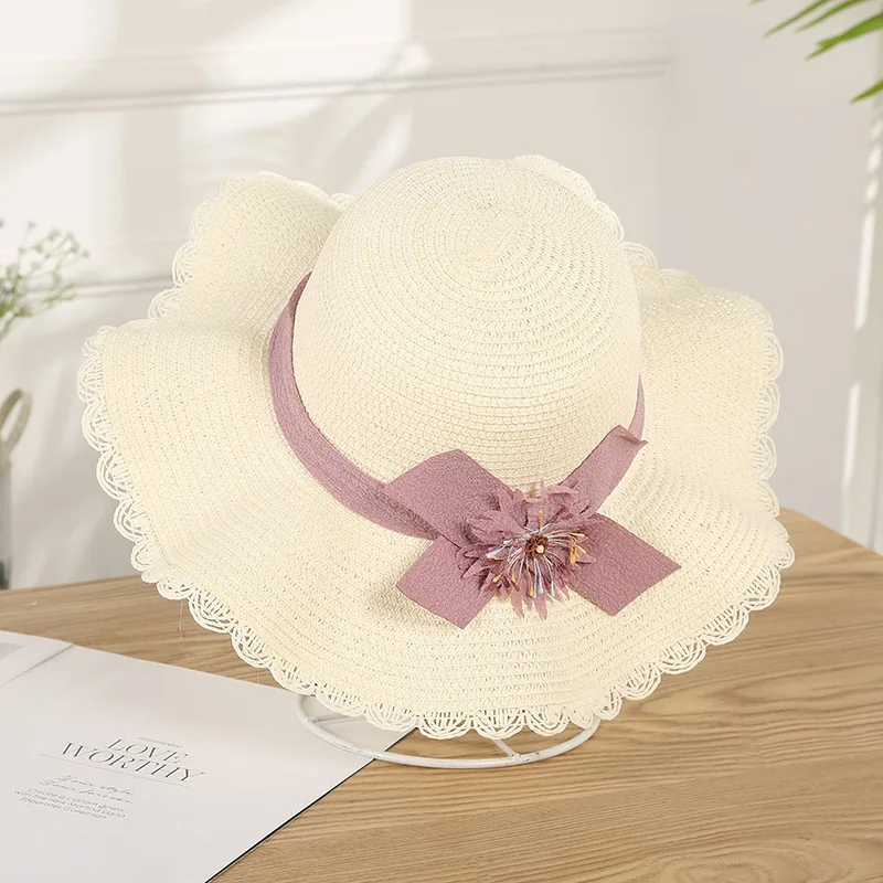 

New Women's Flower Straw Hat Ladies Outdoor Breathable Sunscrean Caps Travel Seaside Beach Cap Holiday Sun Hat Wavy Hat 2022