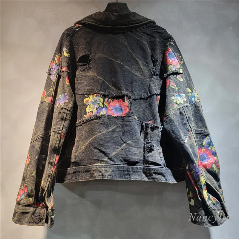 Женская джинсовая куртка свободная короткая в европейском стиле с принтом