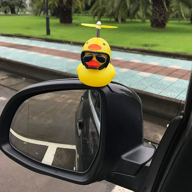 Glowing and Speak Rubber Duck Toy Car Ornaments Yellow Duck Car   Bike Dashboard Decorations with Take-Copter Propeller Helmet enlarge