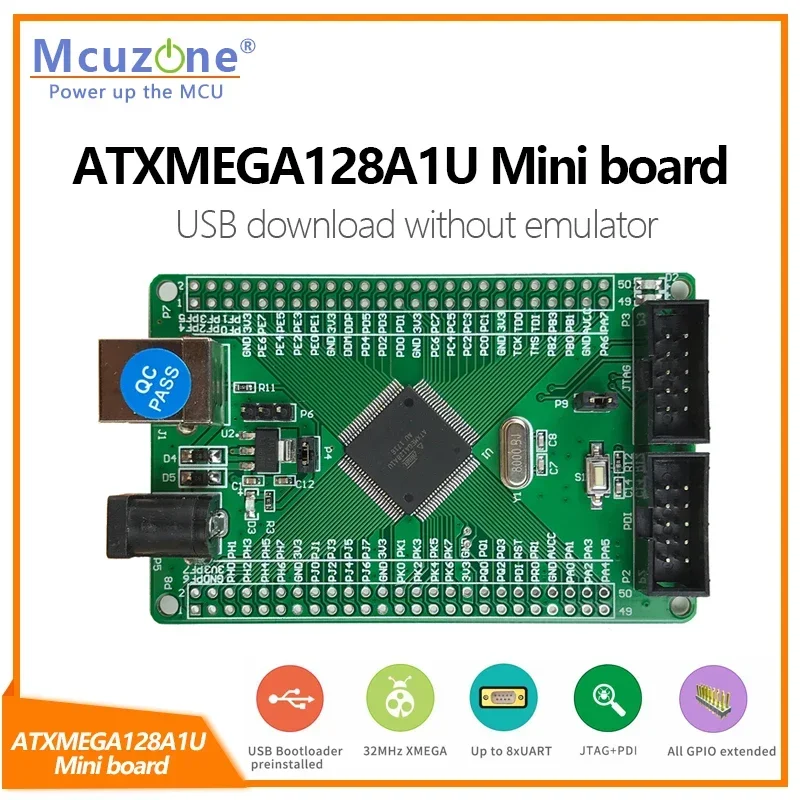 ATXMEGA128A1U мини-плата 8 * UART микрочип PDI JTAG загрузка USB без эмулятора 100pin GPIO