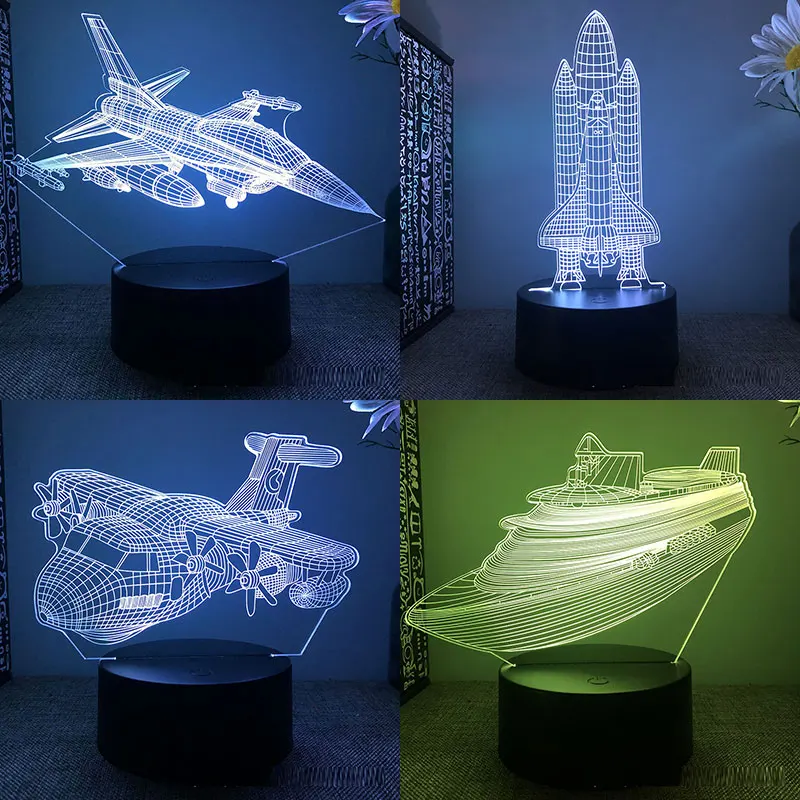 Aircraft Airplane 3d Led Night Light For Bedroom Fighter Rocket SteamShip Lava Lamp Children's Room Decor Birthday Gift
