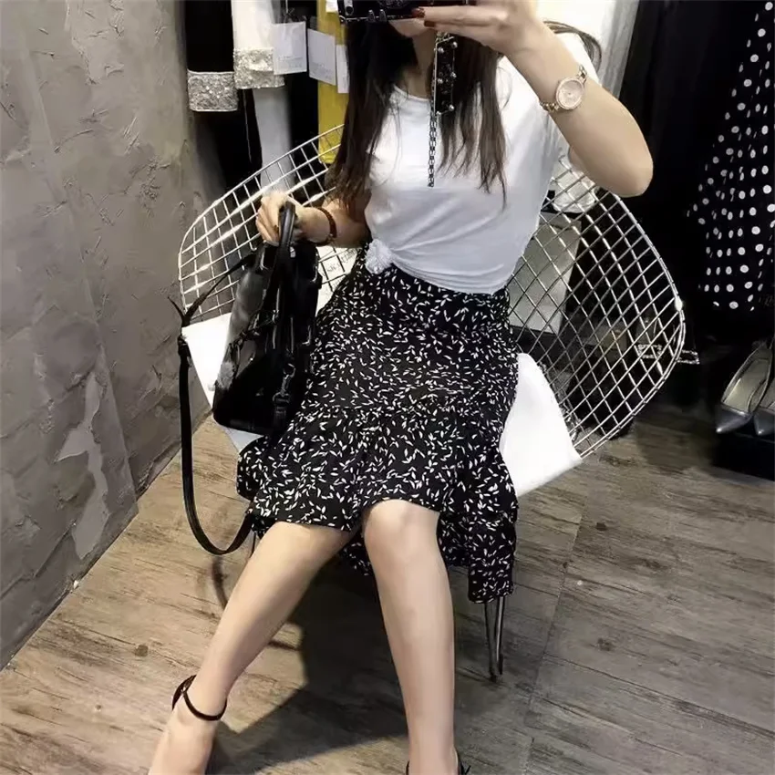 Женская шифоновая юбка-годе с завышенной талией средней длины