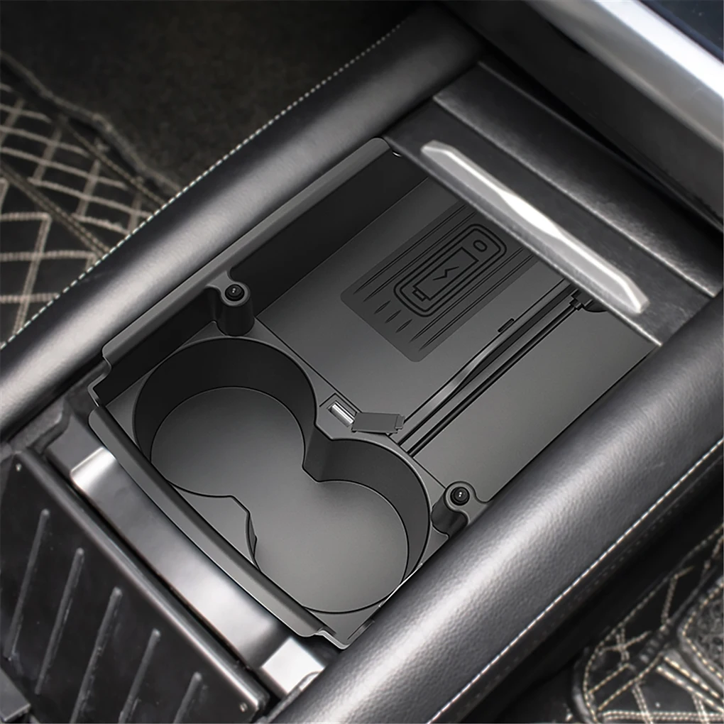 

For Tesla Model S Model X Car Center Console Storage Tray Box With Cup Holder Wireless Phone Charger