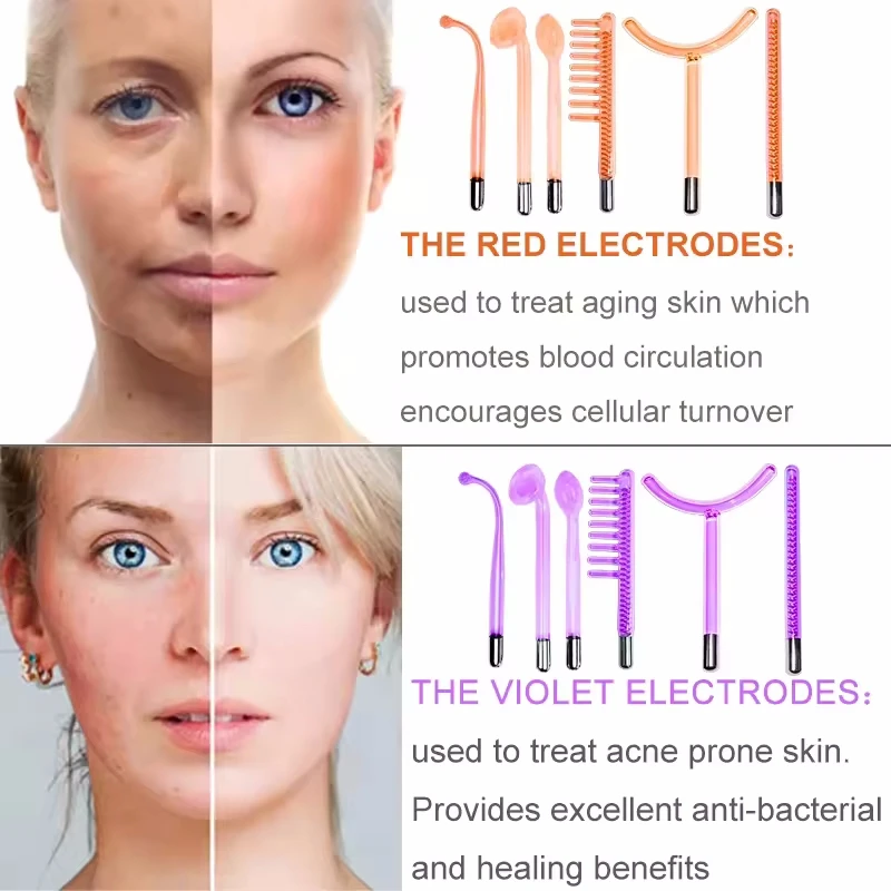 Высокочастотная электродная палочка 6 в 1 неоновая электротерапевтическая