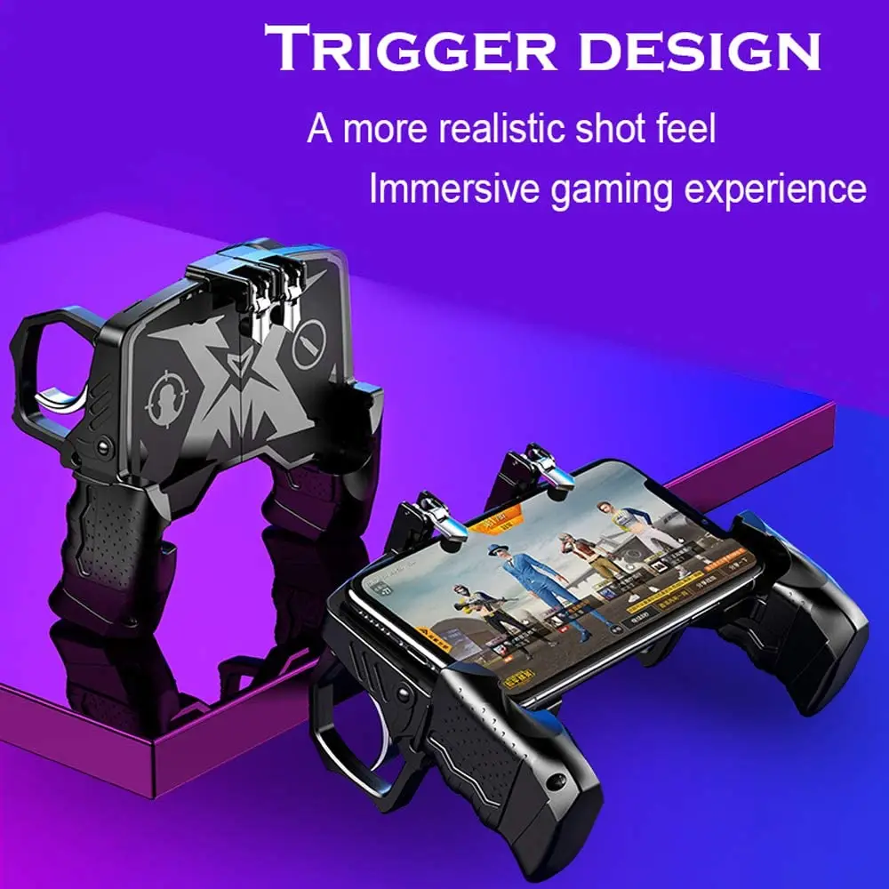 K21 Mobile Phone 4 Finger Game Handle Fr Pubg Gaming Joystick Gamepad Shooter Trigger Free Fire ABS Alloy Button for Android IOS