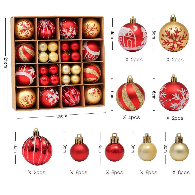 

44Pcs/Pack Christmas Ball Ornament 3/6cm Colored Plastic Shatterproof Xmas Tree Hanging Balls Baubles for Home Party Event Decor