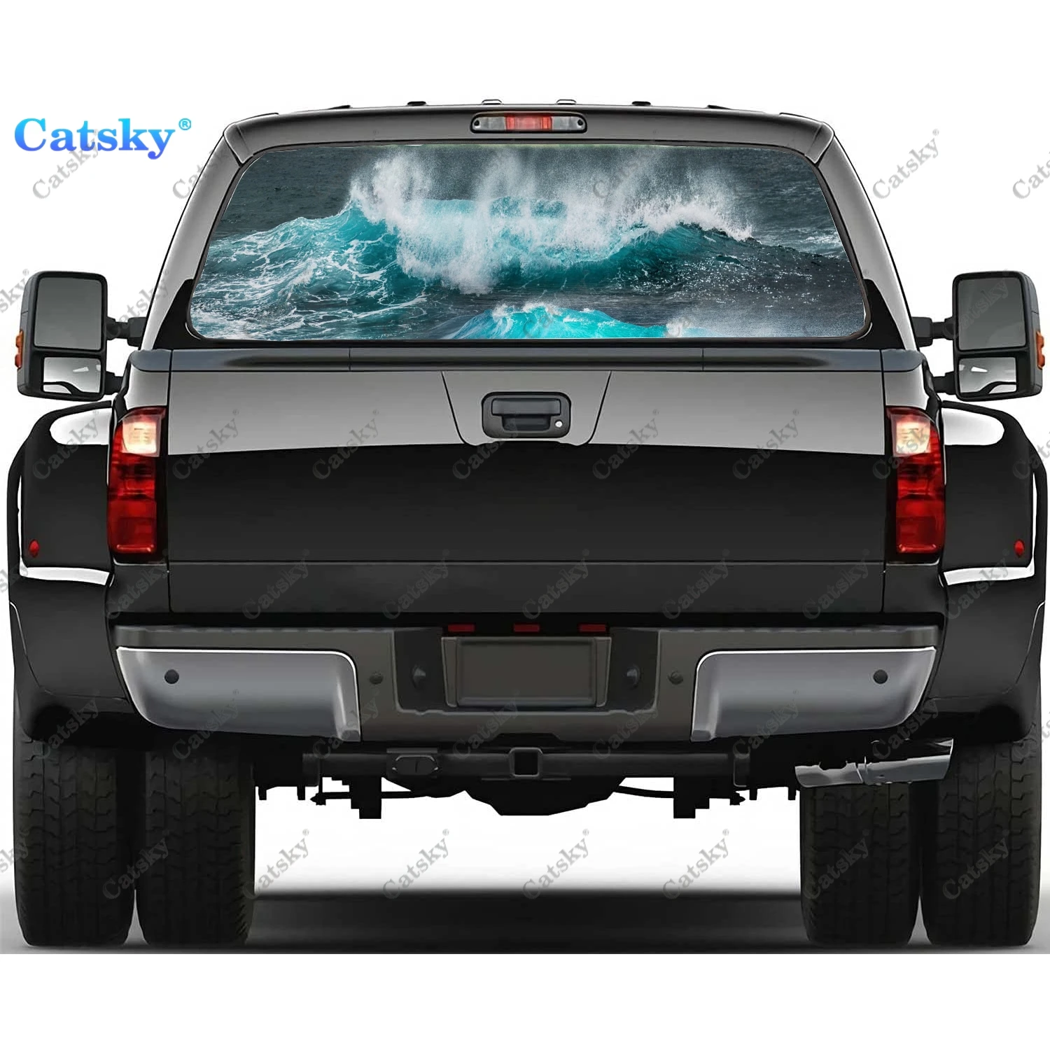

Пользовательский дизайн океанских волн, наклейка на заднее стекло автомобиля, наклейка на заднее стекло грузовика, универсальная перфорированная виниловая графика