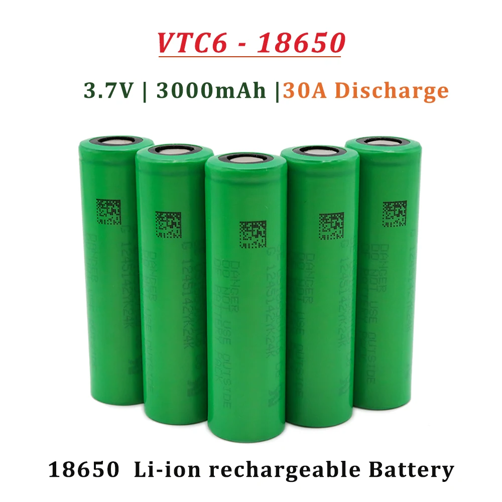 US VTC6 18650 Battery 3.7V 3000mAh Li-ion Rechargeable Batteries 30A Discharge Bateria For Toys Tools Flashlight Electric Bike