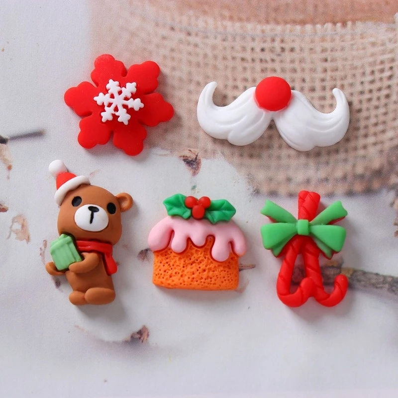 

10Pcs Cartoon Christmas Gift Snowflake Bear Flat back Resin Cabochon Scrapbooking Hair Bows Center Accessories DIY Phone Decor