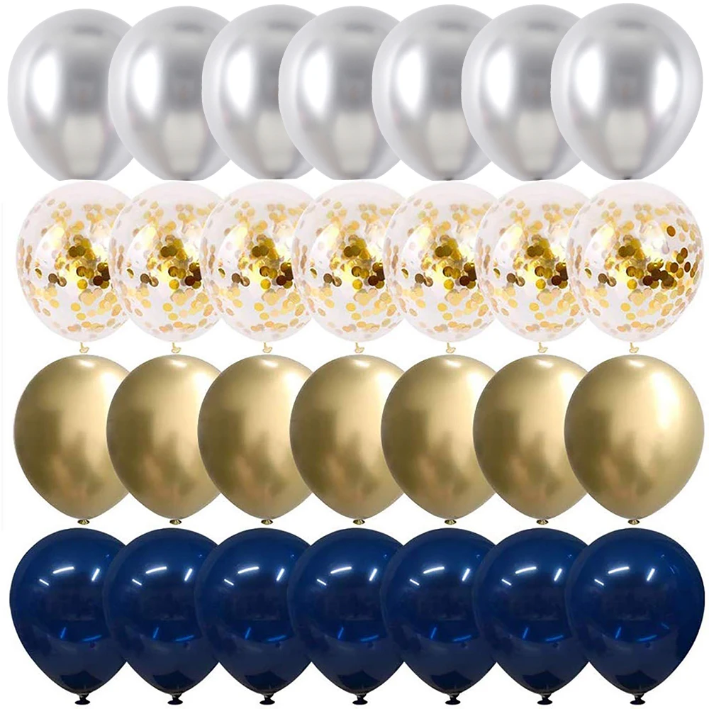

50pc 12 inch Gold Confetti Balloon silver Navy Blue Gold Metallic Balloon Birthday Baby shower wedding Graduation Party decor