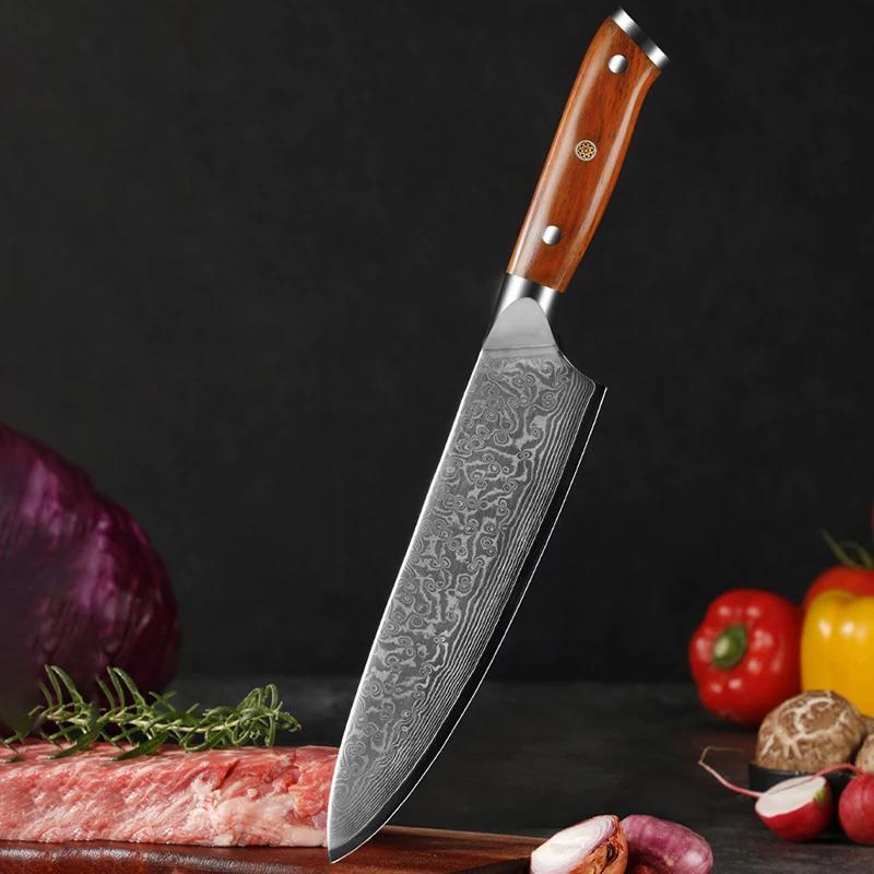 

Нож шеф-повара из дамасской стали VG10, острый кухонный нож 8 дюймов, 67 слоев, для нарезки овощей, суши, сашими, рукоятка из палисандра