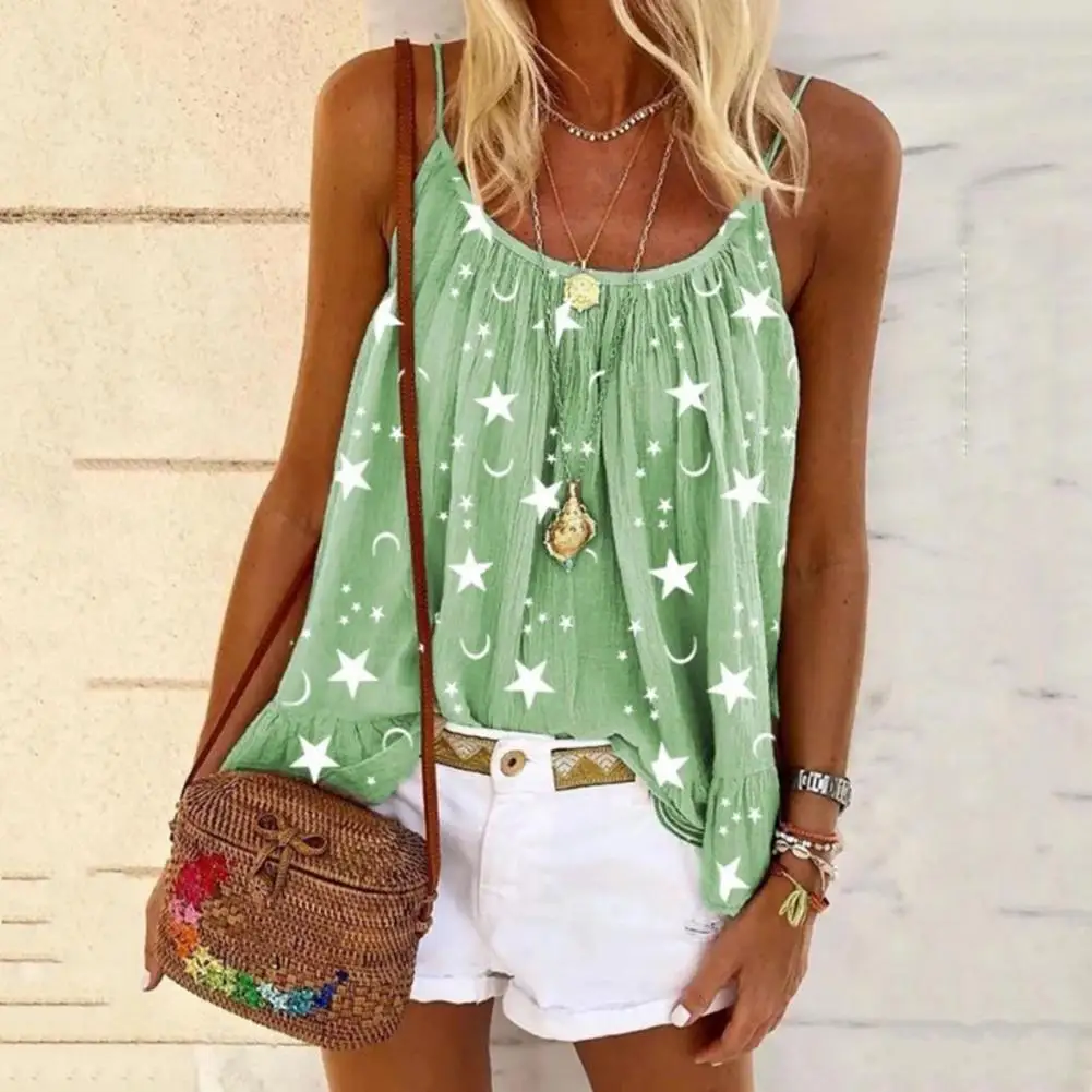 

Women T-shirt Sexy Blouse U-neck Star Moon Print Top for Home Women Top Camisole