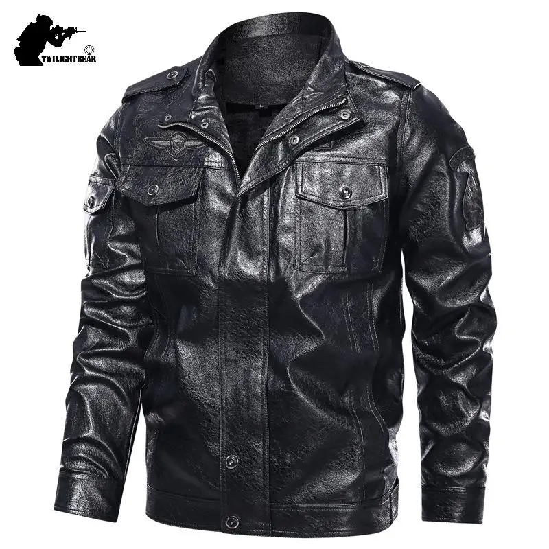 

Men's Leather Bomber Jacket Male Coat 5XL Stand Collar Streetwear PU Leather Biker Jacket Men Clothing Motorcycle jacket BFC6