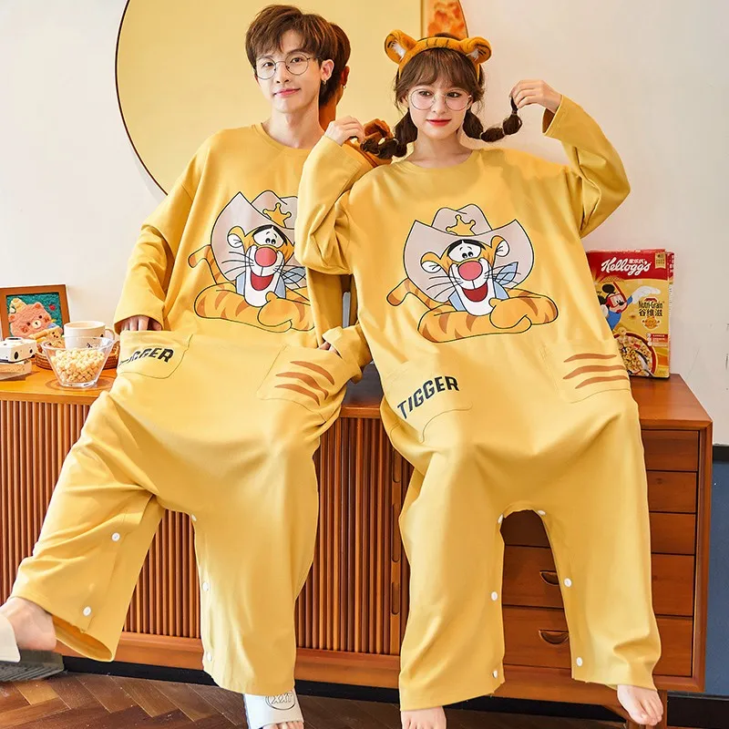 Couple's Pajamas Autumn Onesies Unisex Cartoon Cute Cotton Sleepwear Men's and Women's Bodysuit