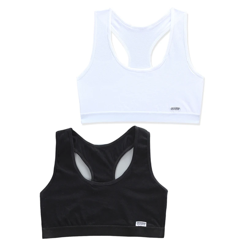 

Girls Unpadded Sports Bra Racerback Training Bras Wide Strap Wireless Underwear