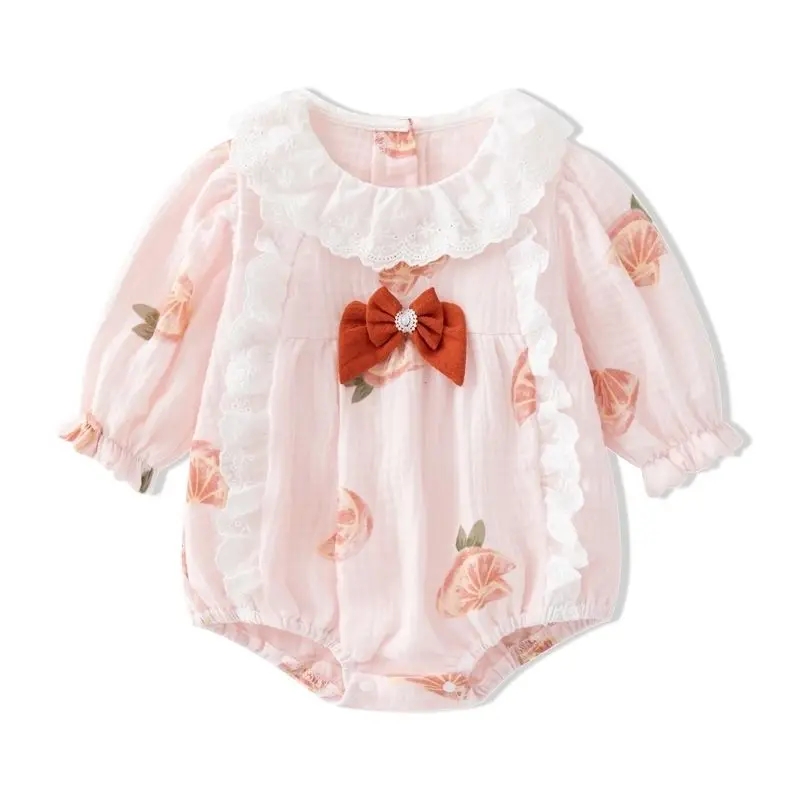 

Newborn baby spring autumn Princess Girl summer pure cotton breathable super cute full moon bodysuit bag fart clothes ha clothes