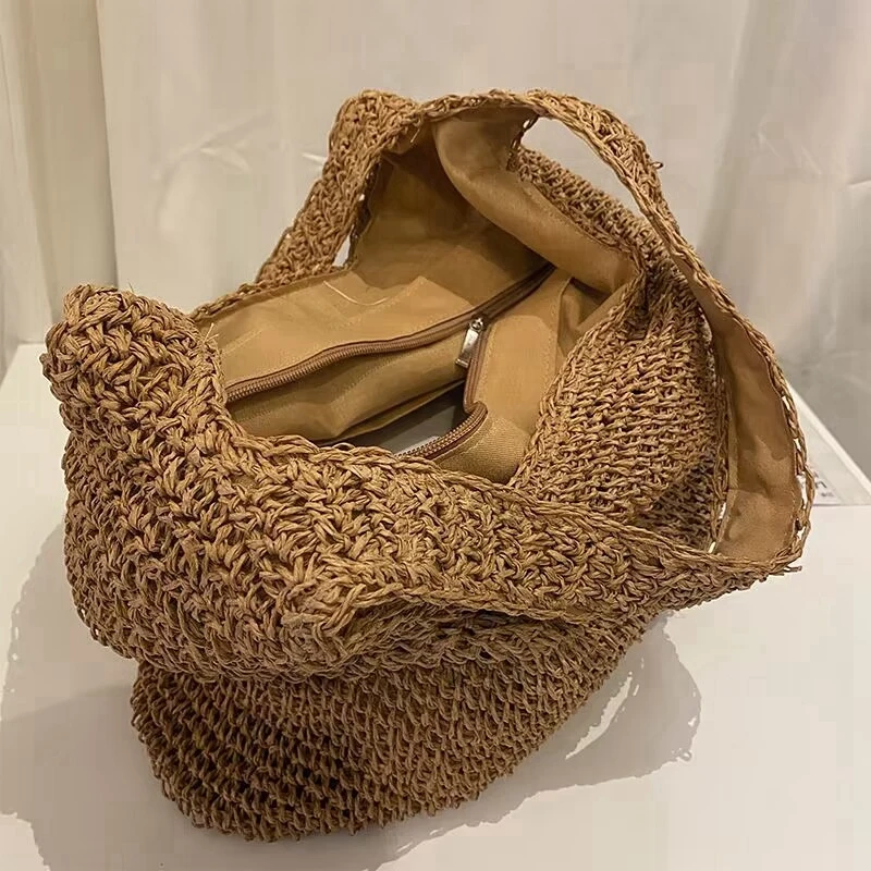 Trend handmade woven bags casual large capacity beach bag Lady Tote Vacation Shoulder Bag Summer Shopping Travel Bag
