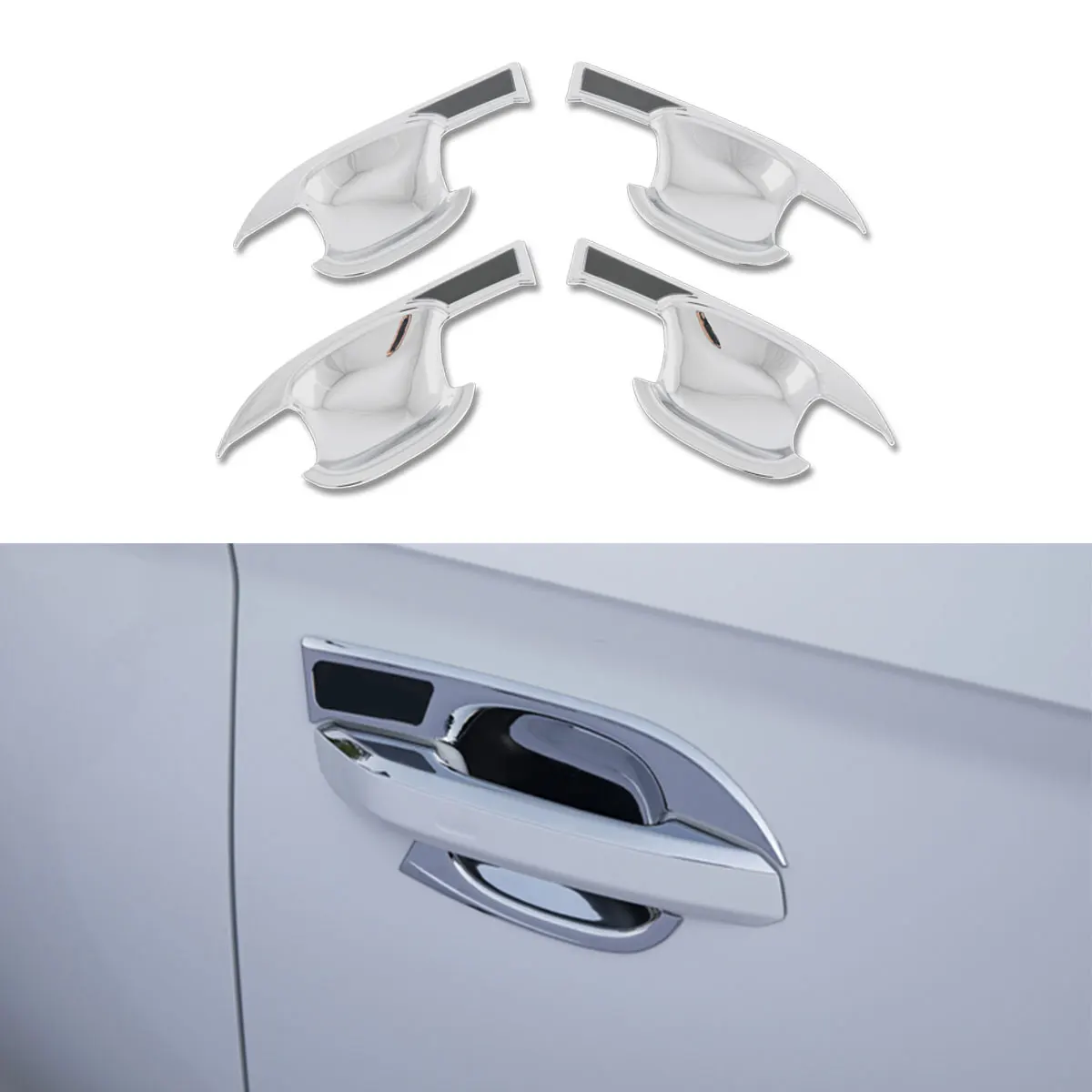 

4X Chrome ABS Side Door Handle Bowl Cover Protector Trim For Audi A4 B9 A5 A4L 2017 2018 2019 2020