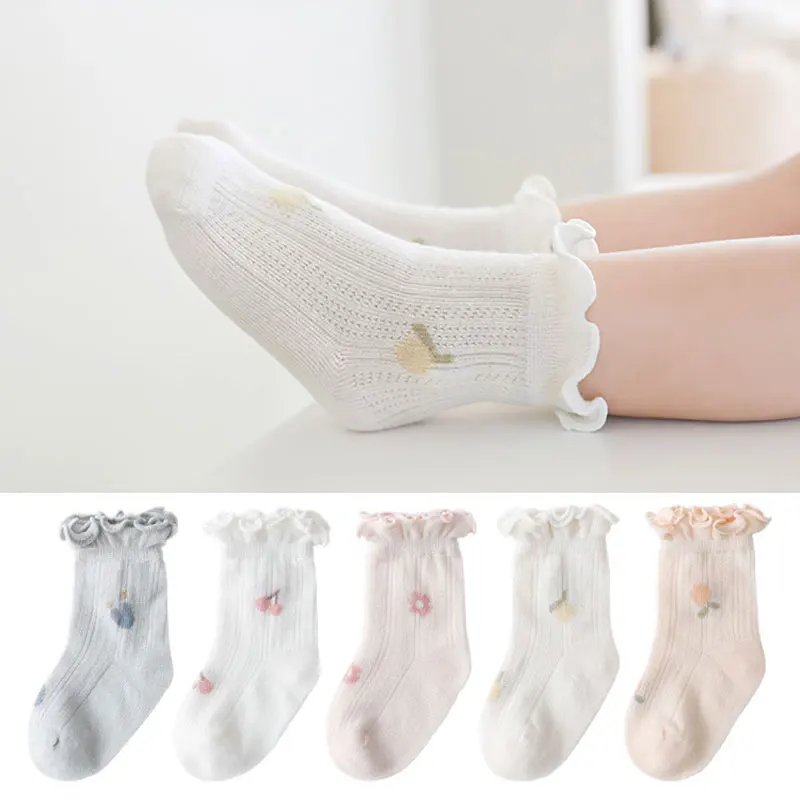 

New Ruffle Frilly Cartoon Fruit Flower Baby Girl Short Tube Socks Summer Ultra Thin Cotton Mesh Floral Lace Ankle Socks