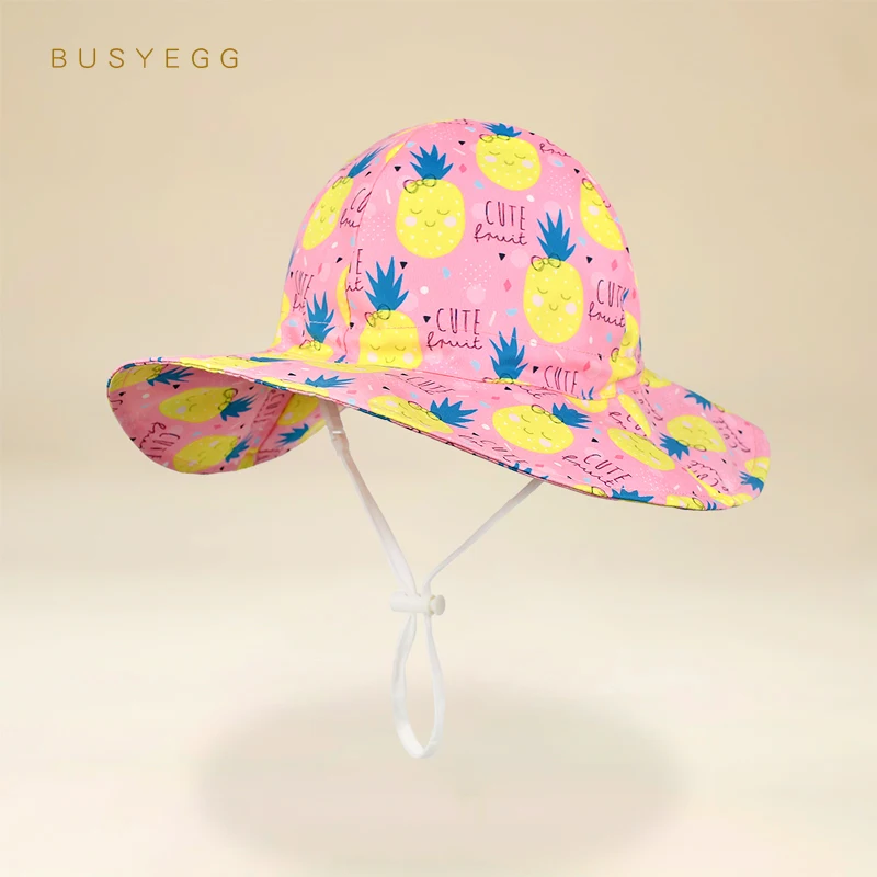 

Pink hat uv protection wide brim summer kids girls beach accessories sun hats baby thin caps with Cotton lining adjustable
