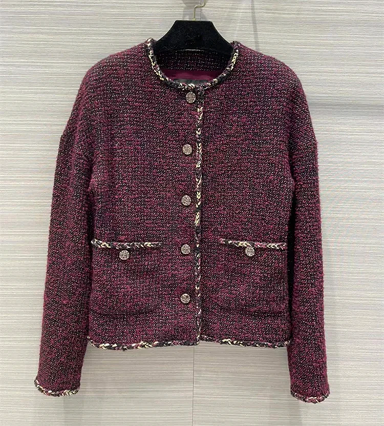 

Новинка, женская одежда в европейском и американском стиле на зиму 2022, однобортное модное твидовое пальто фиолетового цвета с длинным рукав...