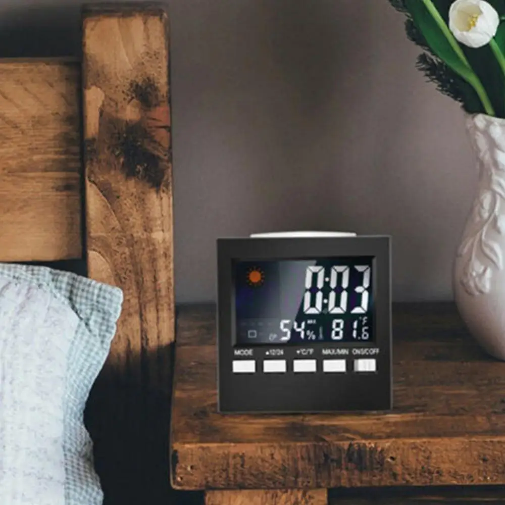 Alarm Thermometer Clock Weather Station Wireless Temperature Humidity Meter