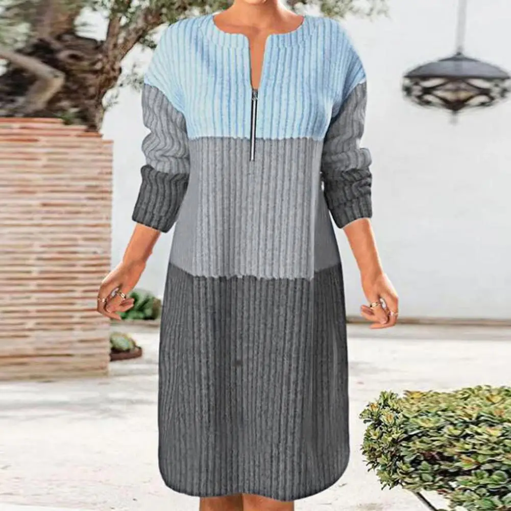 

Женское трикотажное платье до колен, с круглым вырезом