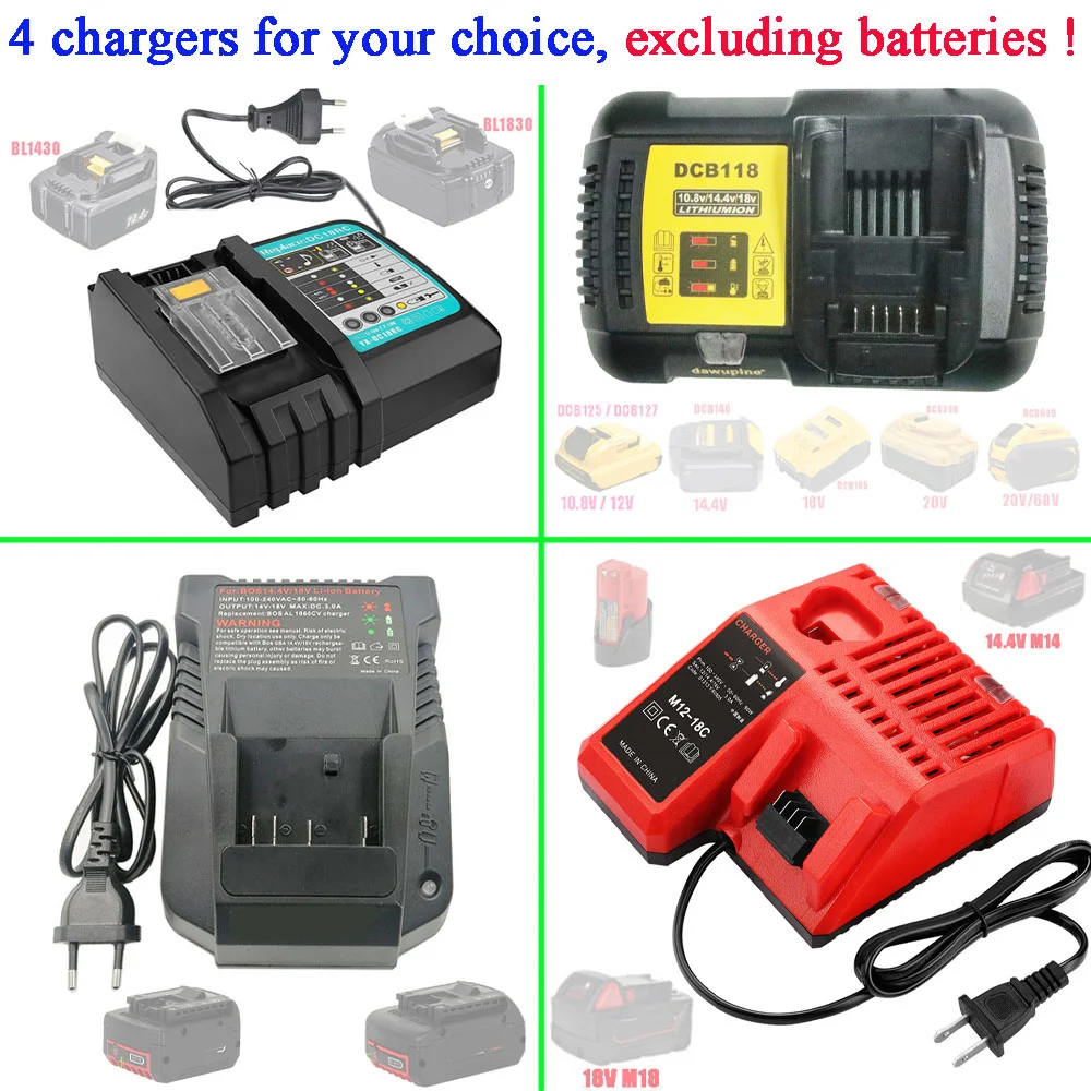 

Li-Ion Battery Charger For Makita For Bosch For Dewalt For Milwaukee 14.4V 18V 20V DC18RC DCB118 1018K 18V 12V BL1830 AL1860CV