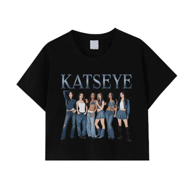 Фото Винтажный укороченный топ Fun Katseye Kpop Girl Group для концертов 2026 года, подарок для любителей музыки, укороченный топ Y2K, женская приталенная футболка из 100% хлопка №4