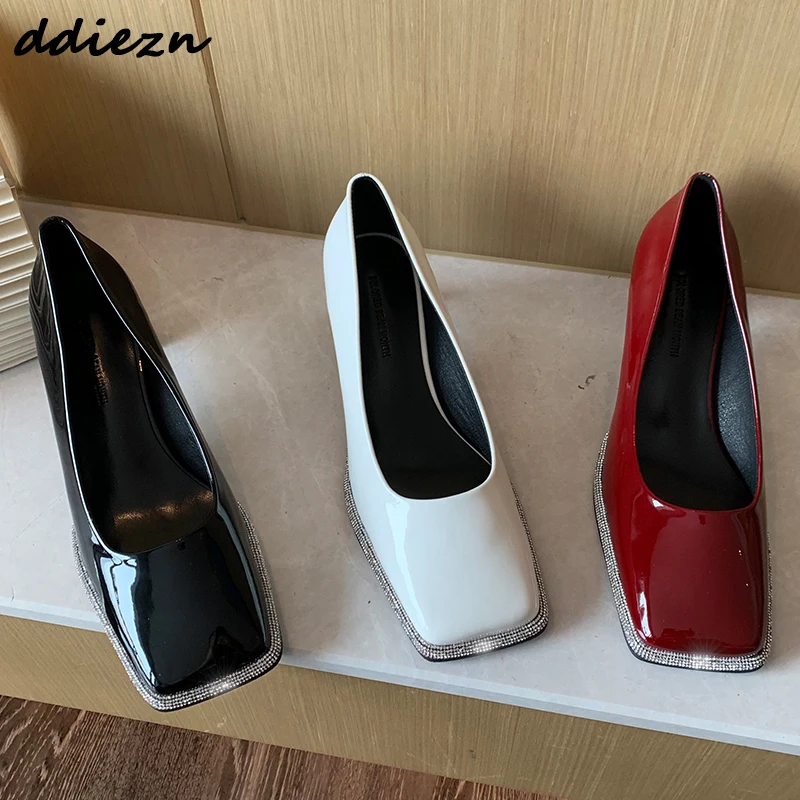 

Rhinestones Fashion Bling Ladies Pumps Shoes New 2023 Mary Janes Women High Heels Sandals Slip On Female Square Toe Shoes