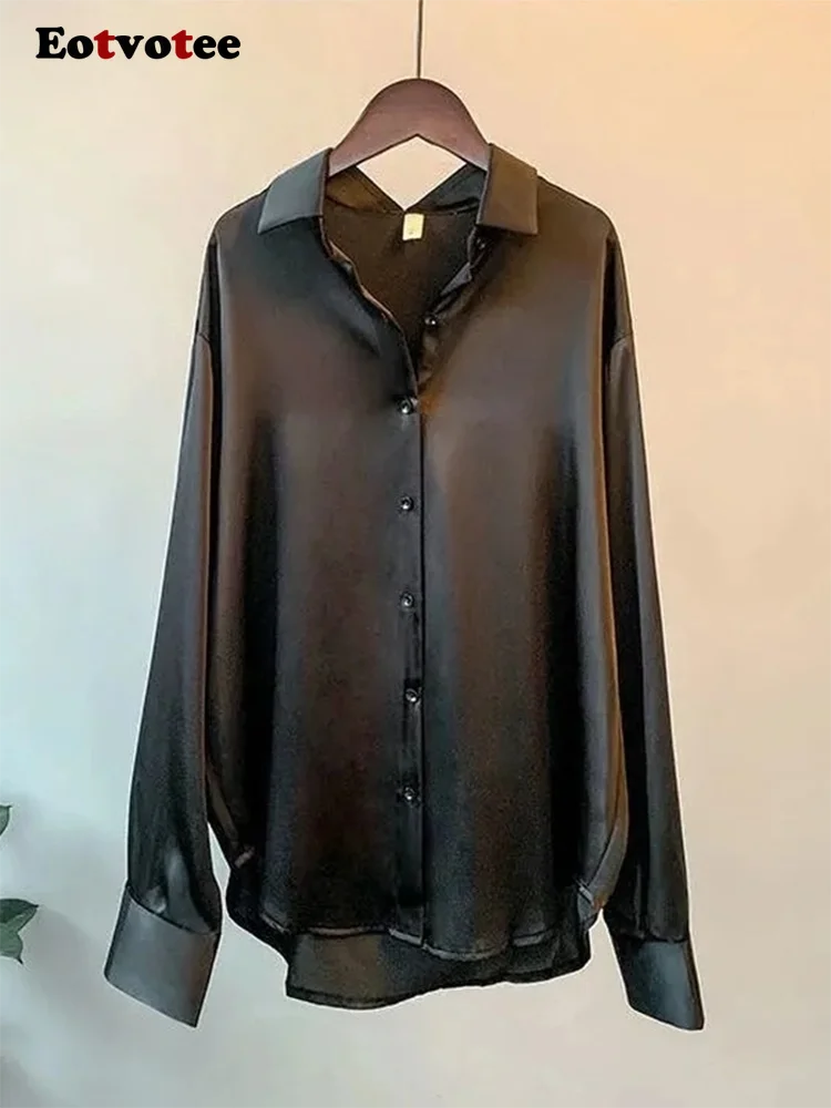 Блузка Eotvotee Женская атласная с длинным рукавом элегантная рубашка на пуговицах