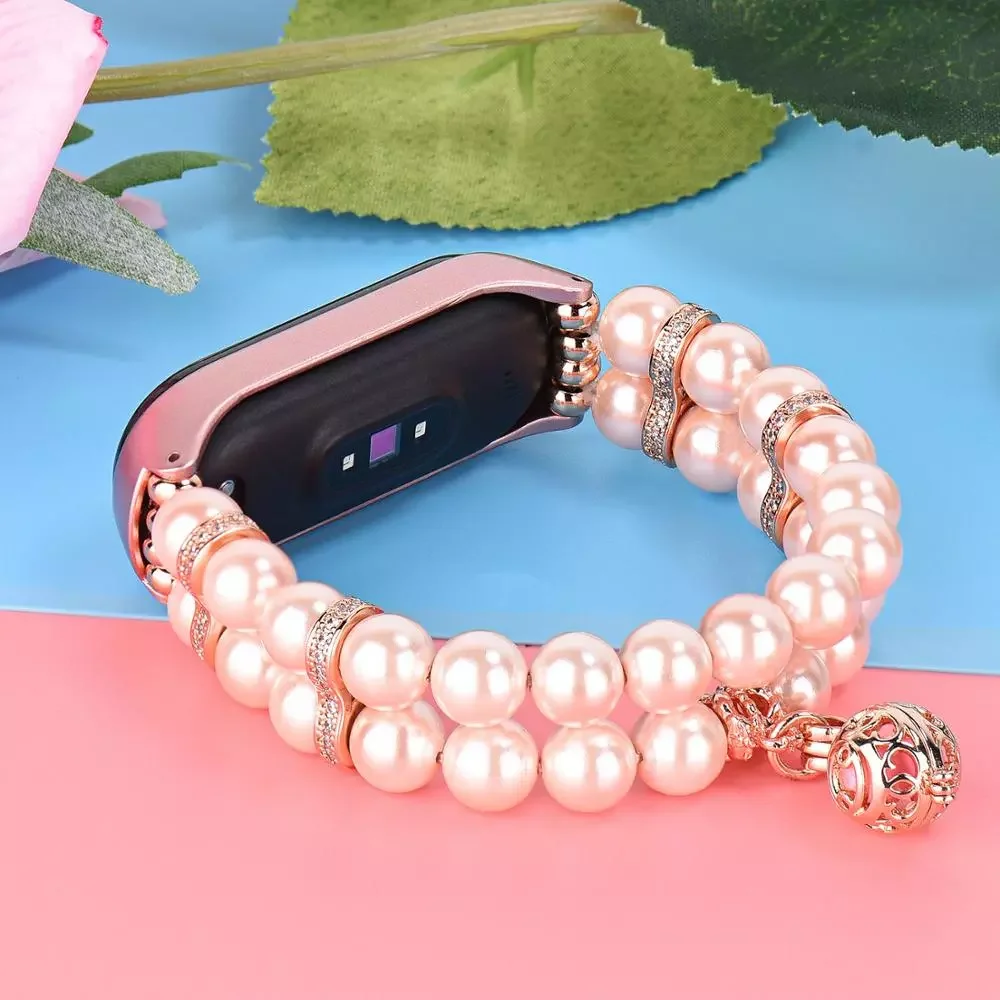 

NEW2023 Luxury Bracelet for Mi Band 7 6 4 5 Beads Elastic Jewelry Watchband Strap for Band Mi7 Handmade Pearl for Woman